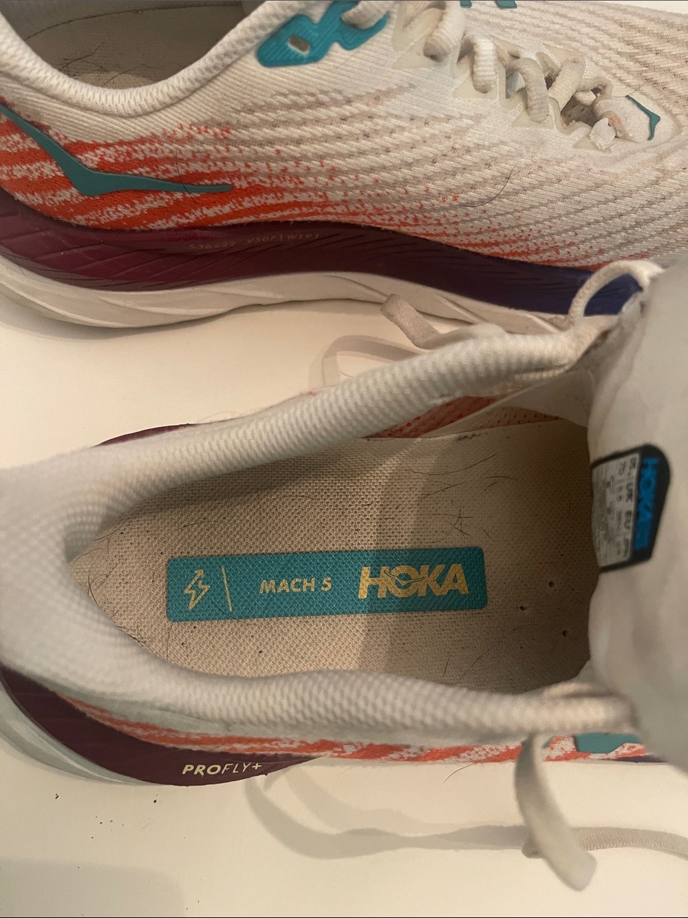 Hoka Mach 5 Running Sneakers with Teal & Orange Accents. 7d wide - Picture 11 of 12